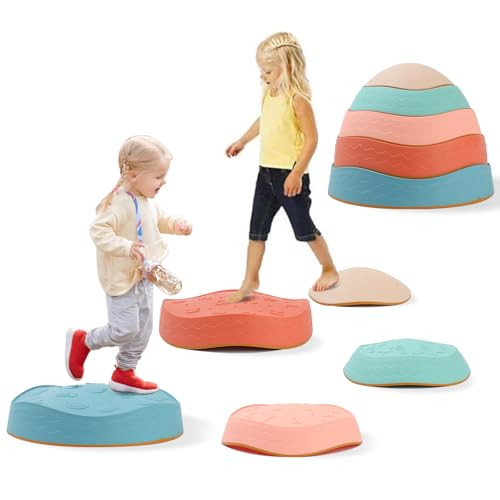 Fanboxk 5Pcs Non-Slip Plastic Balance Stepping Stones for kids,up to 220 Ibs for Pomoting Children's Coordination Skills Obstacle Courses Sensory Toys for Toddlers,Indoor or Outdoor Play | Amazon (US)