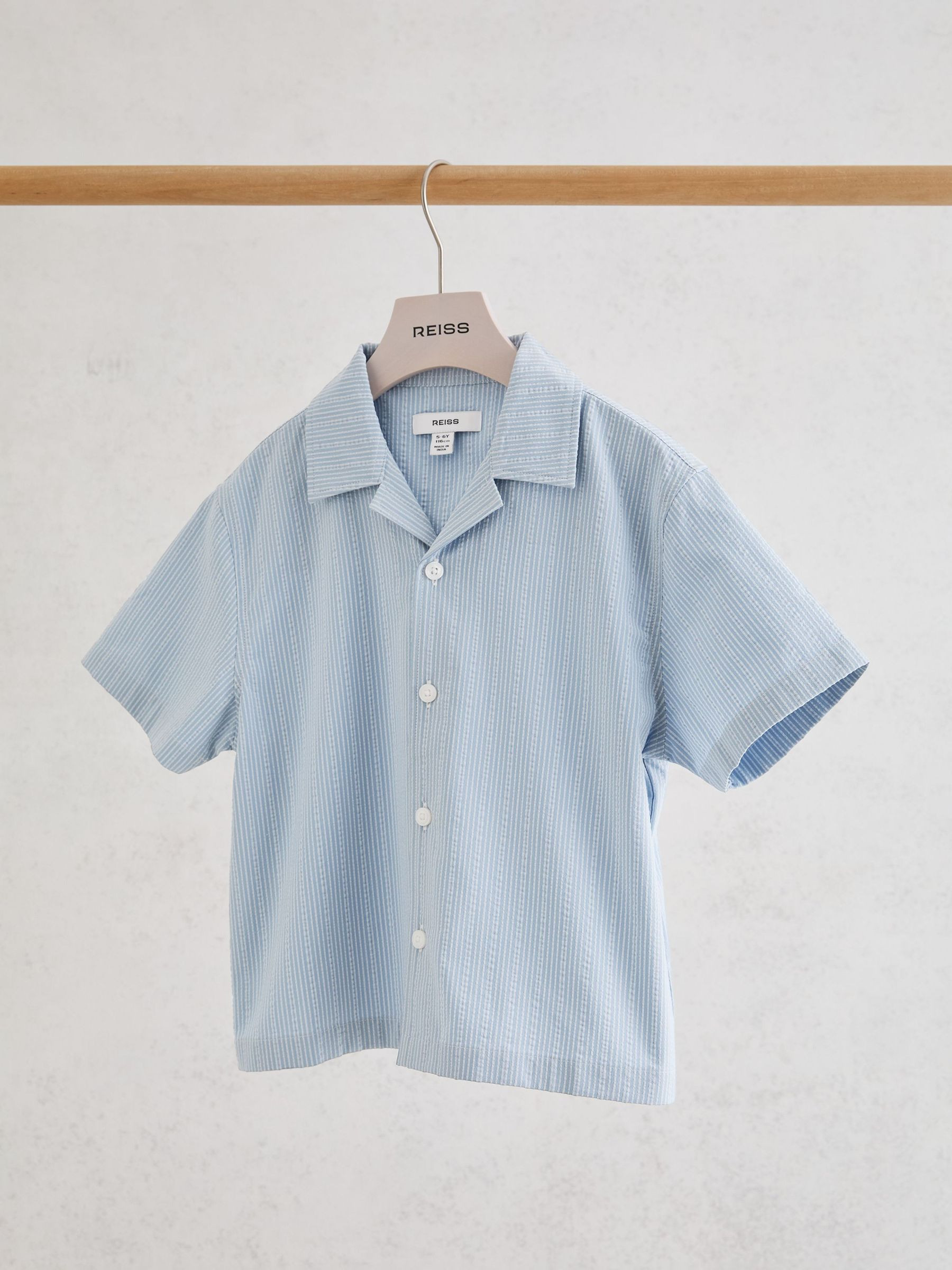 Reiss 3-9 yrs Striped Cuban-Collar Shirt in Blue - REISS | Reiss UK