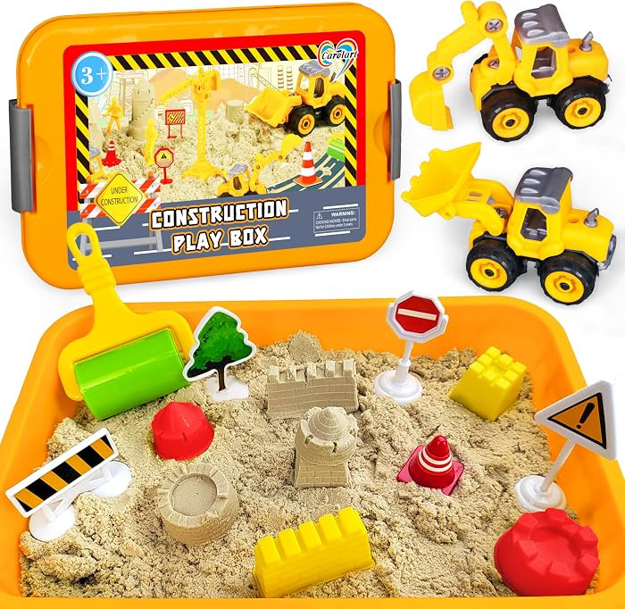 Construction Sensory Bin, Tractor Sand Playset Construction Sandbox with Toy Truck Play Sand and ... | Amazon (US)