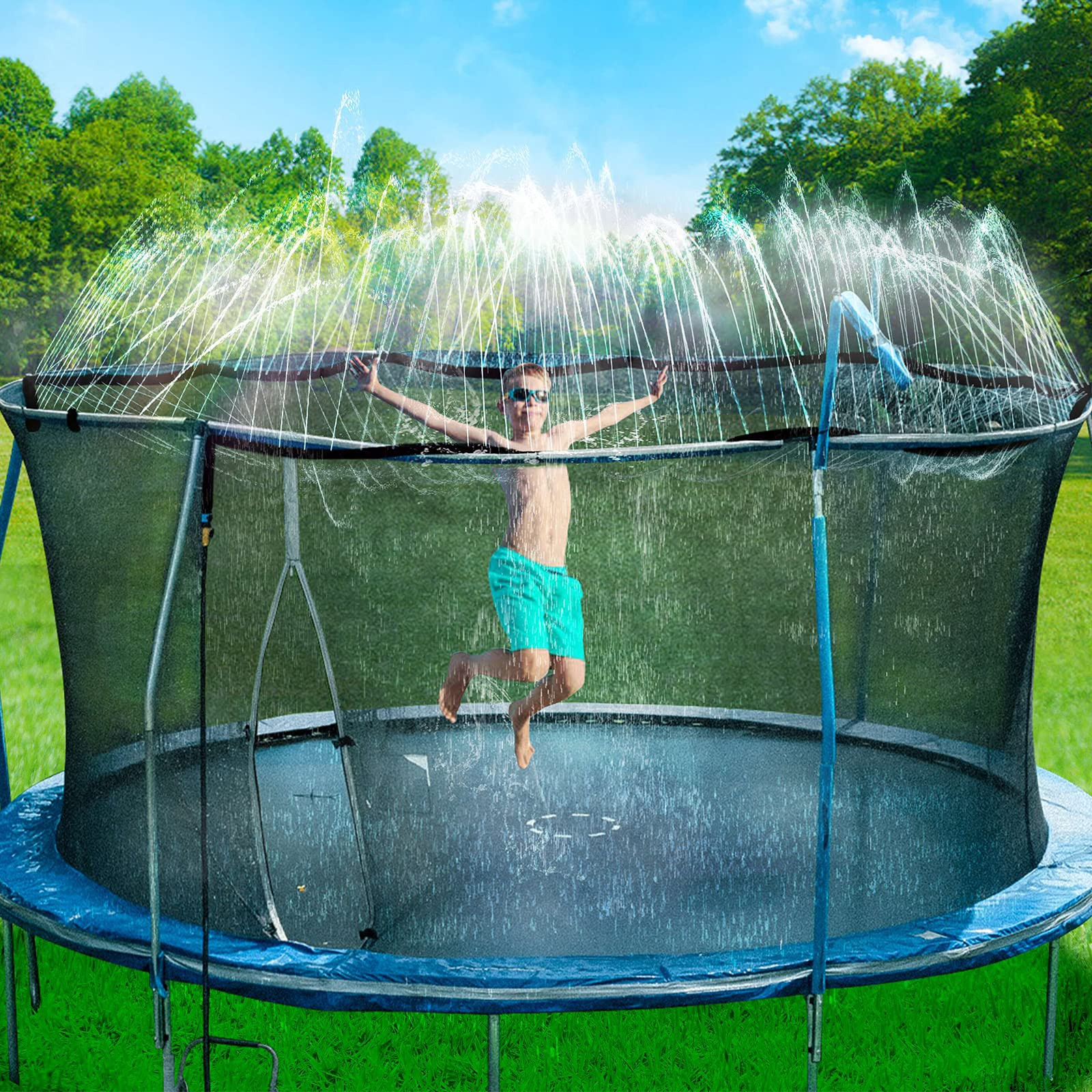 Bobor Trampoline Sprinklers for Kids, Outdoor Trampoline Spary Park Fun Summer Water Toys.(39ft) | Amazon (US)