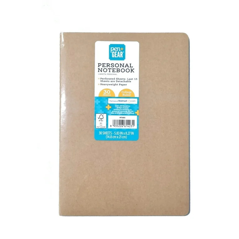 Pen+Gear Personal Notebook, College Ruled, 30 Sheets, Brown - Walmart.com | Walmart (US)