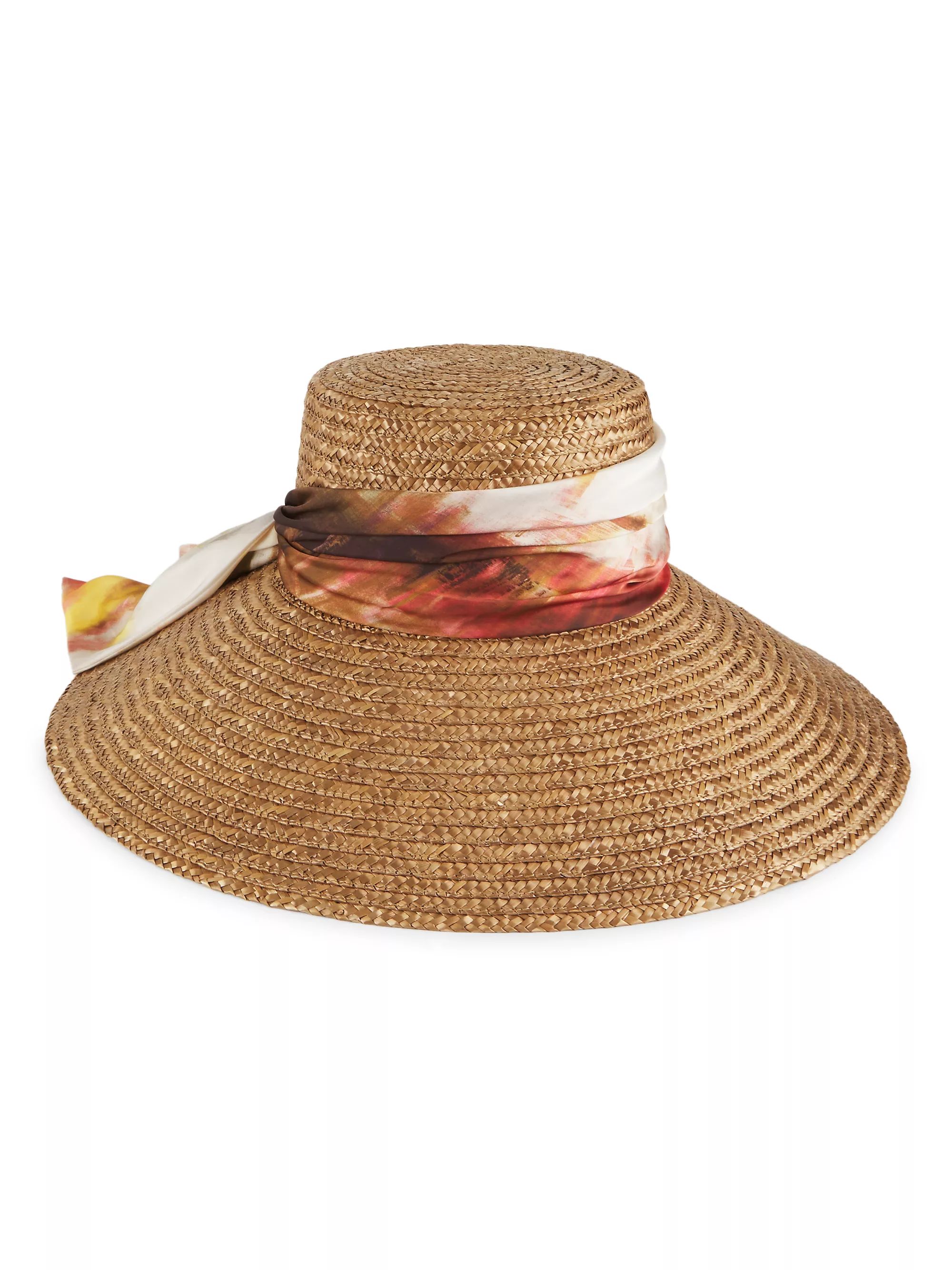 Mirabel Watercolor Print-Trimmed Straw Fedora | Saks Fifth Avenue