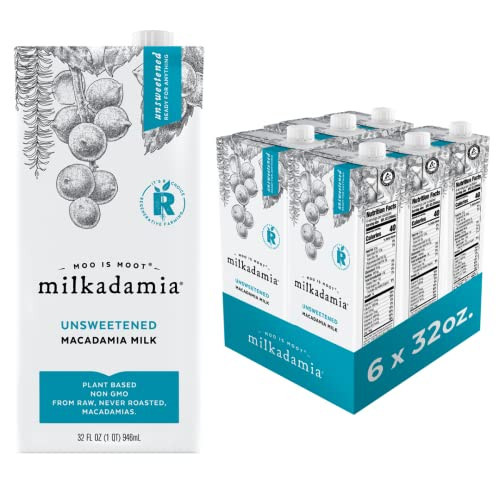 milkadamia Macadamia Milk - Unsweetened - 32 Fl Oz (Pack of 6) - Lactose Free, Vegan, Shelf Stable, Plant Based, Non Dairy, Dairy Free | Amazon (US)