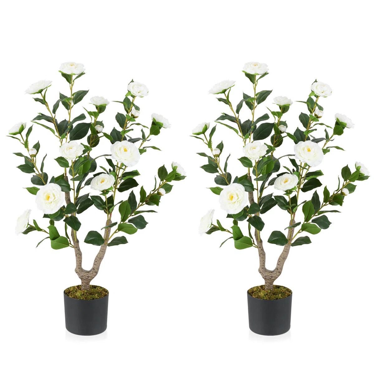 2 Pcs 36" Artificial Camellia Tree Fake Potted Tree Greenery Floral Plant Modern | Wayfair North America