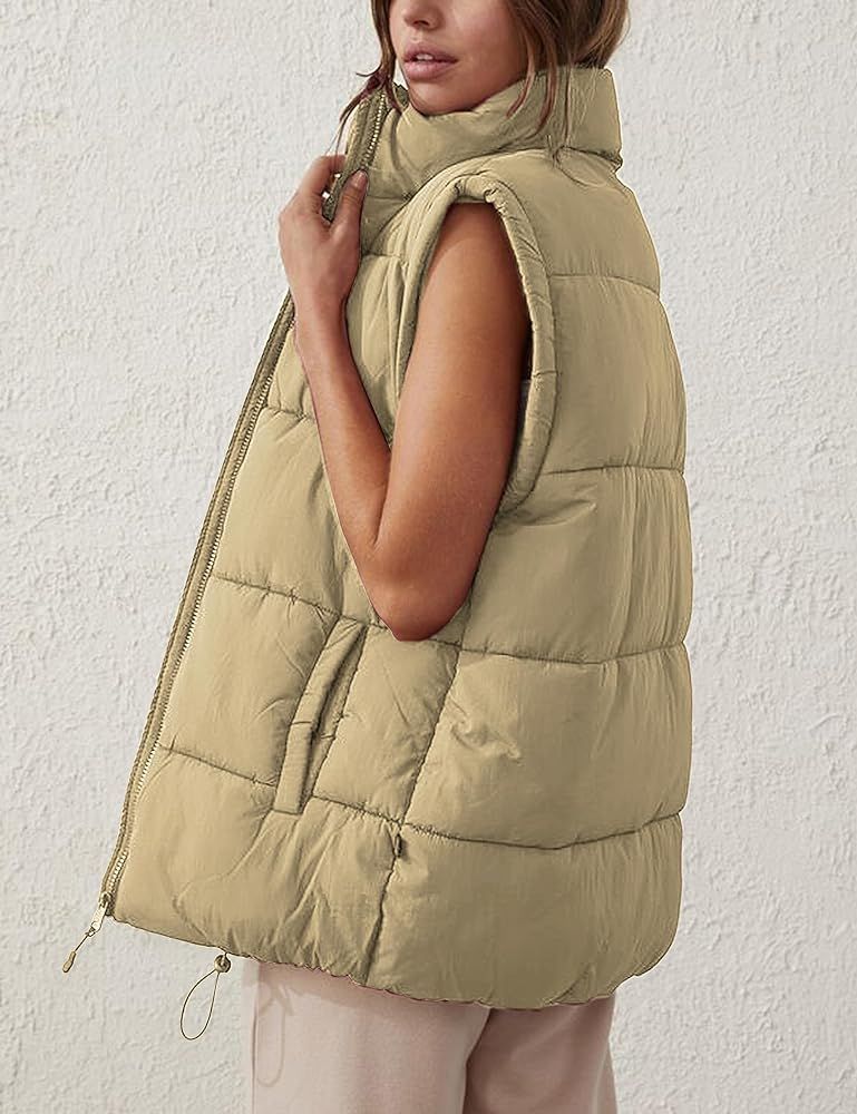 Jawmeu Women's Oversized Puffer Vest Zip Up Stand Collar Sleeveless Warm Winter Jacket Padded Gilet | Amazon (US)