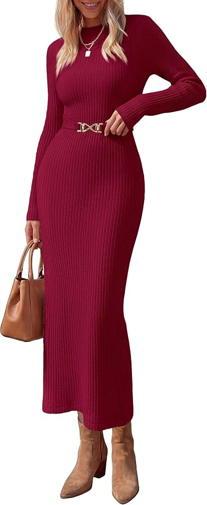 PRETTYGARDEN Women's Long Sleeve Bodycon Maxi Sweater Dress | Amazon (US)