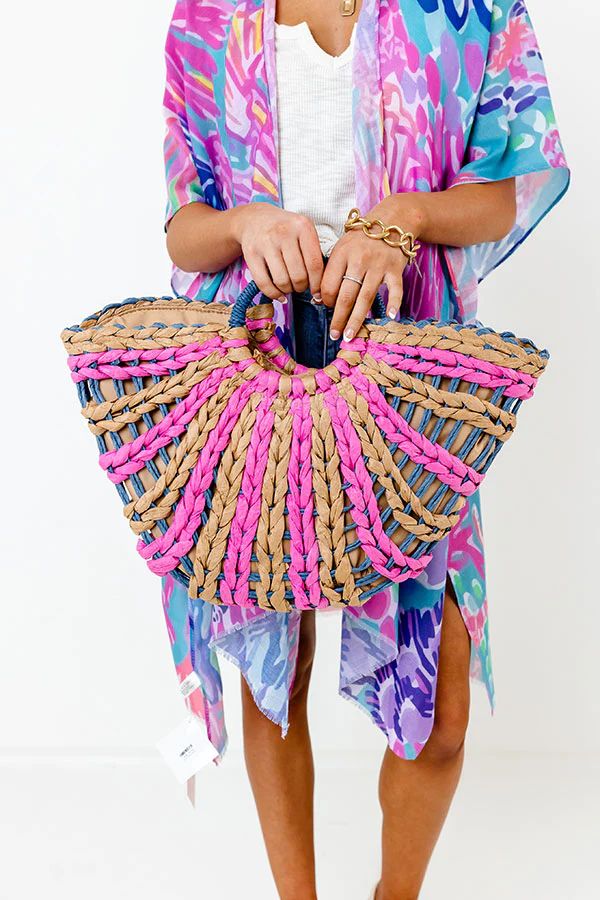 Beachy Vibe Woven Tote in Pink | Impressions Online Boutique