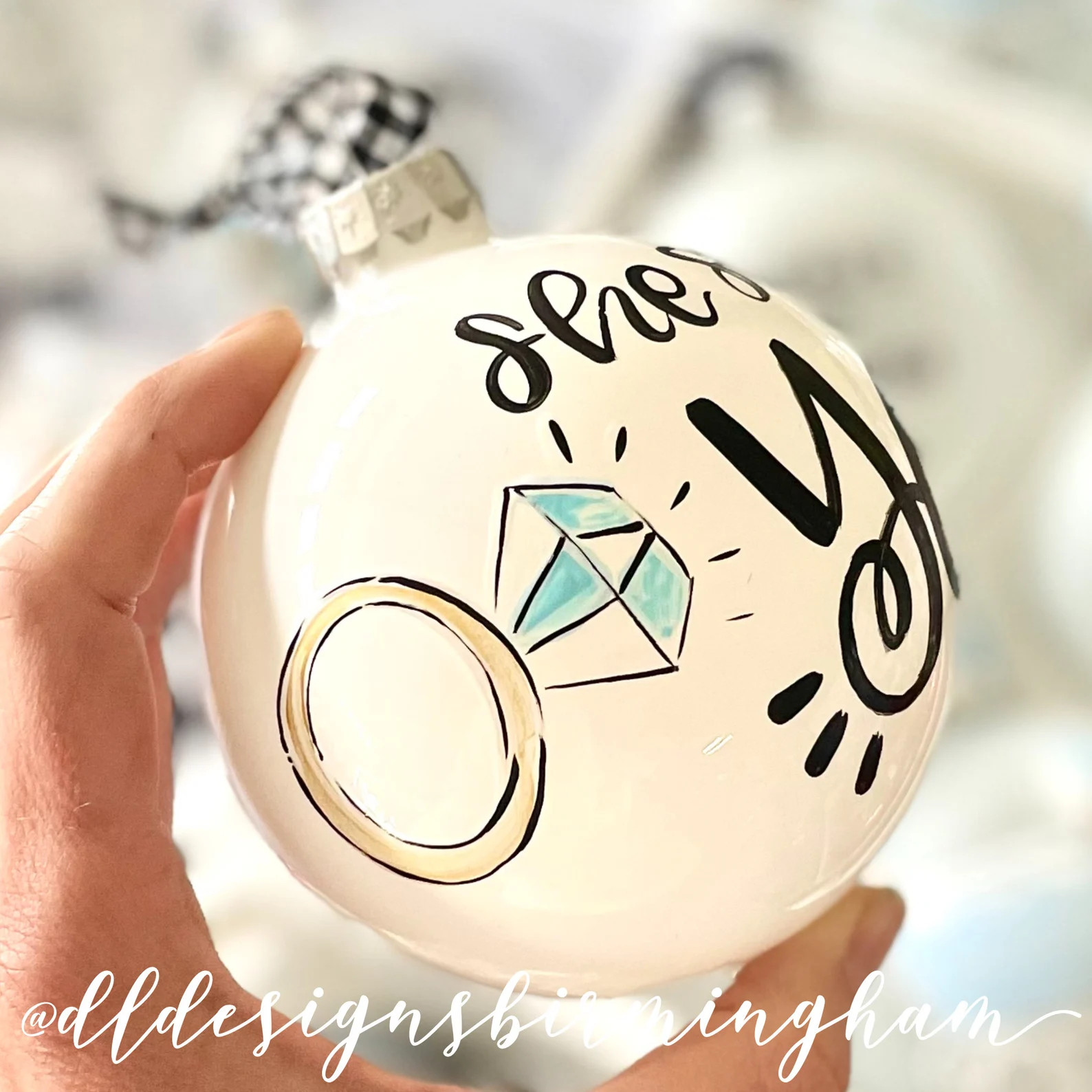 She said yes engagement ornament engagement ring hand lettered hand painted | Etsy (US)