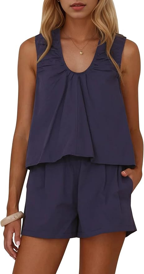 calbatic Womens 2 Piece Vacation Babydoll Set Scoop Neck Tank Top High Waisted Shorts Matching Se... | Amazon (US)