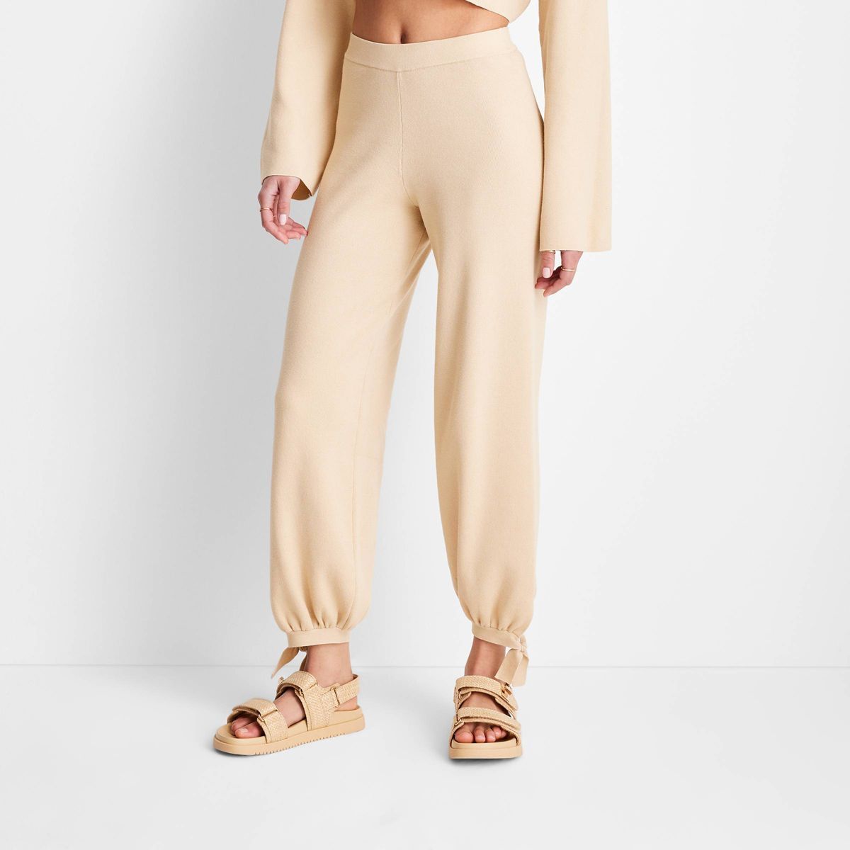Women's High-Waisted Ankle Tie Pants - Future Collective™ with Jenny K. Lopez Beige XXS | Target