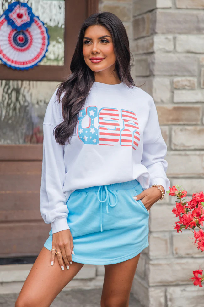 Flag USA White Oversized Graphic Sweatshirt DOORBUSTER | Pink Lily