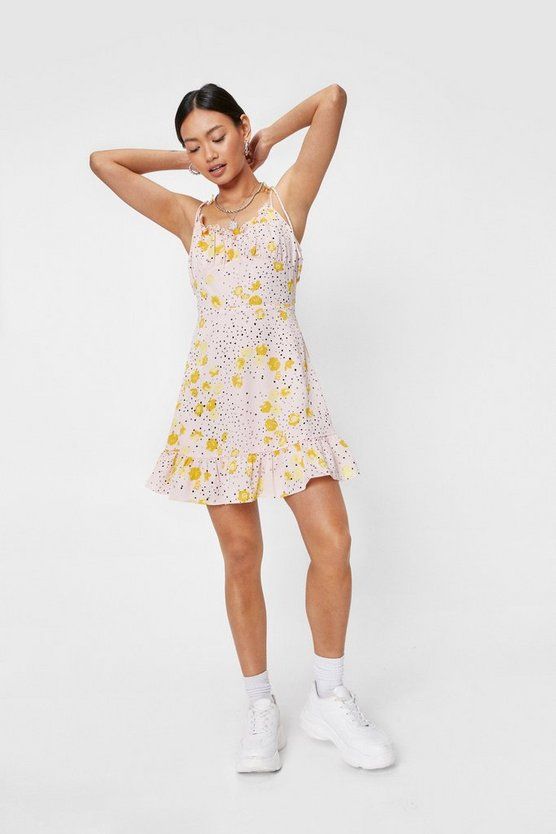 Petite Floral Polka Dot Tie Mini Dress | Nasty Gal (US)