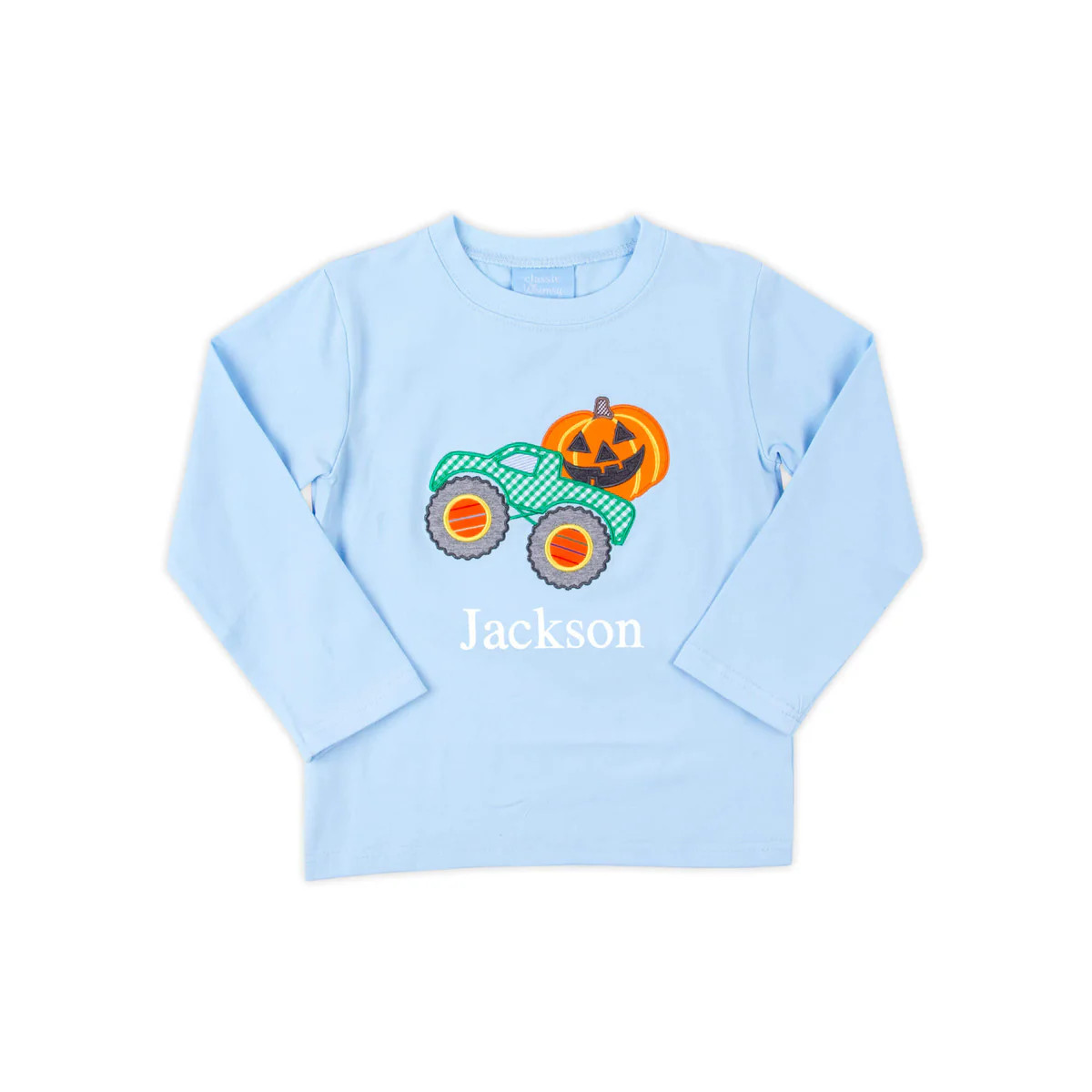 Jack O' Lantern Truck Light Blue Long Sleeve Shirt | Classic Whimsy