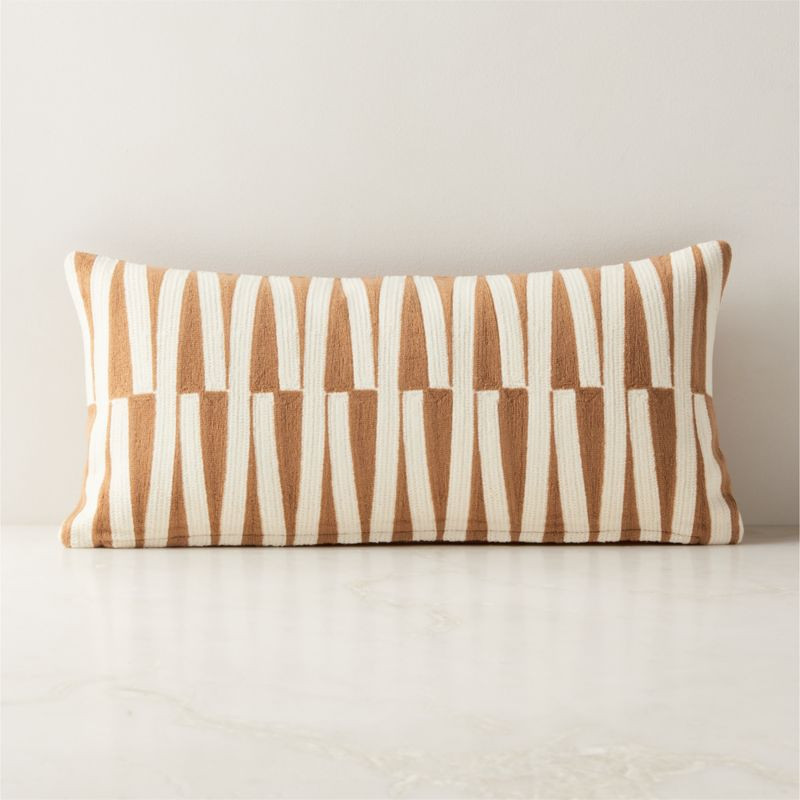 Umara Warm White and Light Brown Cotton Lumbar Pillow Cover 23"X11" | CB2 | CB2