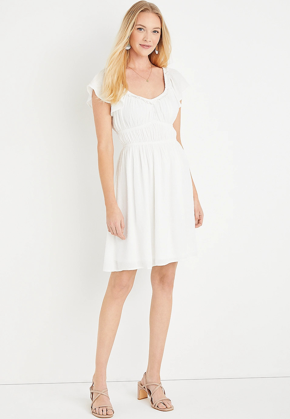 White Dot Flutter Sleeve Mini Dress | Maurices