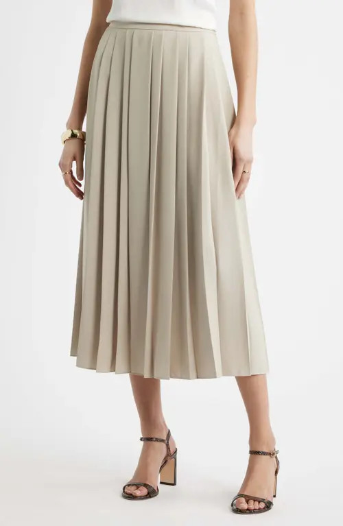 Nordstrom Pleated Midi Skirt in Tan Plaza at Nordstrom, Size Xx-Small | Nordstrom