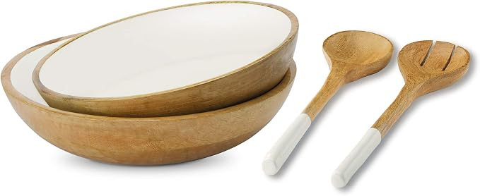 Wooden Serving Bowls for Parties or Large Salad Bowls, 12 inch and 11 inch Pasta Serving Bowls wi... | Amazon (US)