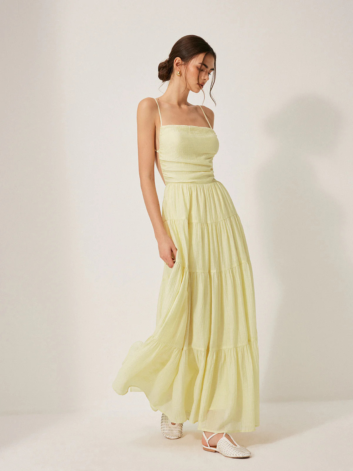Pleated Backless Tiered Cami Dress | Commense