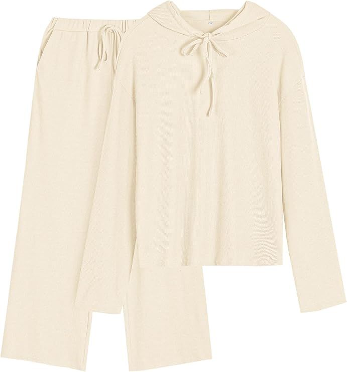 Womens Loungewear Set 2 Piece Lounge Sets Sweatshirt and Wide Leg Pants Sweat Suit with Pockets | Amazon (US)