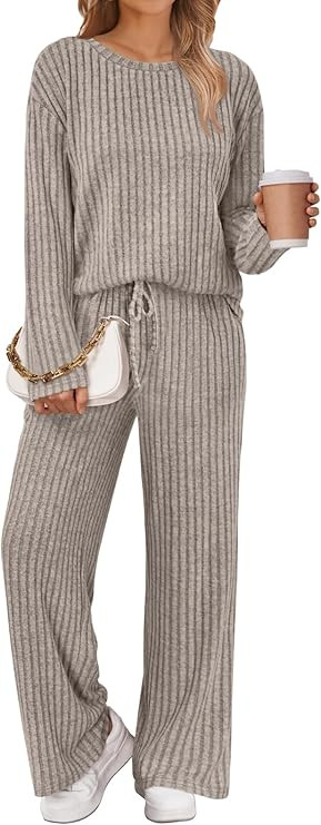LILLUSORY Womens Lounge Sets 2 Piece Matching Pajamas Fall Fashion 2025 Ribbed Knit Outfits Long ... | Amazon (US)