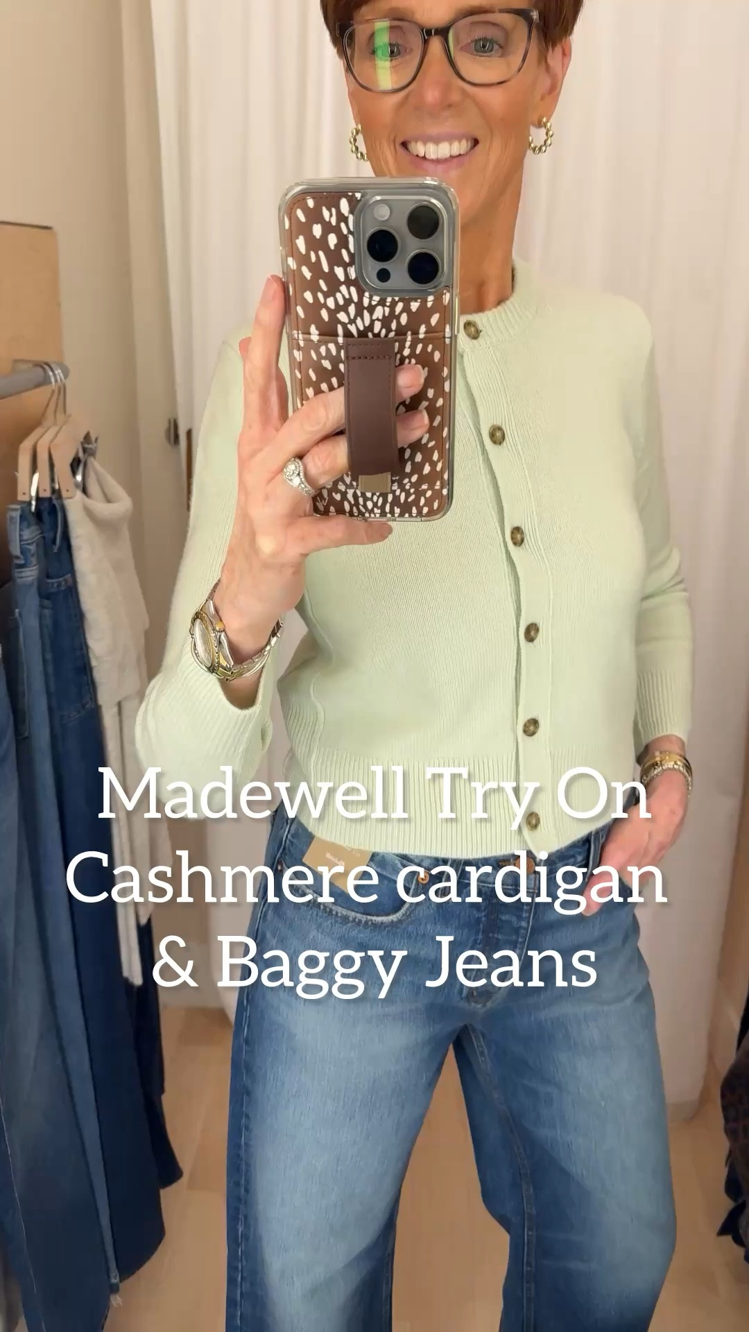Madewell in store try on
This cashmere cardigan was butter soft and I loved the mint green color. Paired it with the low slung baggy jeans.
Wearing my smaller size er size small in the sweater and my smaller size 28 in the jeans.

#LTKxMadewell #LTKOver40 #LTKStyleTip
