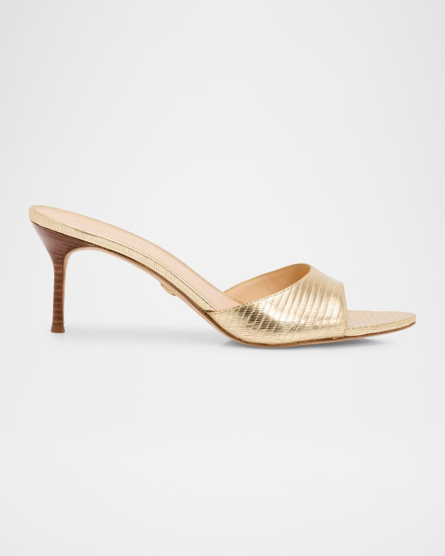 Veronica Beard Tia Embossed Metallic Leather Mid-Heel Sandals | Neiman Marcus