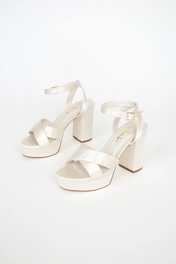 Selah Ivory Satin Ankle Strap Heels | Lulus (US)