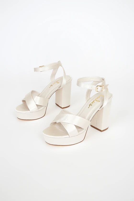 Selah Ivory Satin Ankle Strap Heels | Lulus (US)