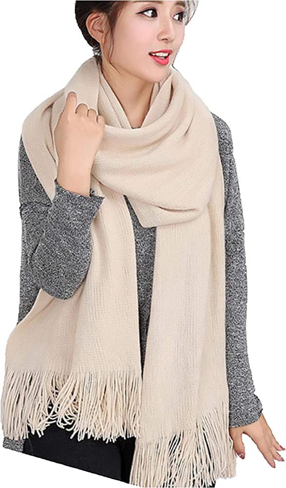 Wander Agio Women's Warm Long Scarves Winter Scarfs Pure Color Scarf Tassel | Amazon (US)