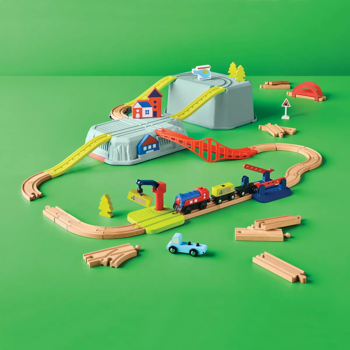Train Set - Gigglescape™: Wooden & Plastic Toy, Railroad Crossing Gate, Tracks, Battery-Powered... | Target