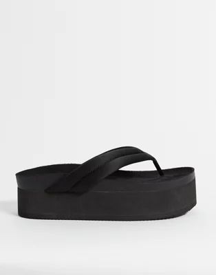Monki Sophie recycled polyester thong flatform sandal in black | ASOS (Global)