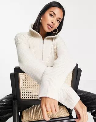 French Connection Lana knit half zip pull over sweater in oatmeal  | ASOS | ASOS (Global)