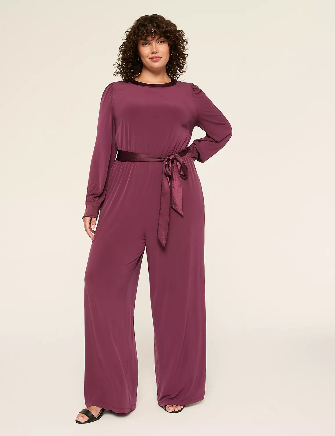 Blouson-Sleeve Wide Leg Jersey Jumpsuit | Lane Bryant (US)