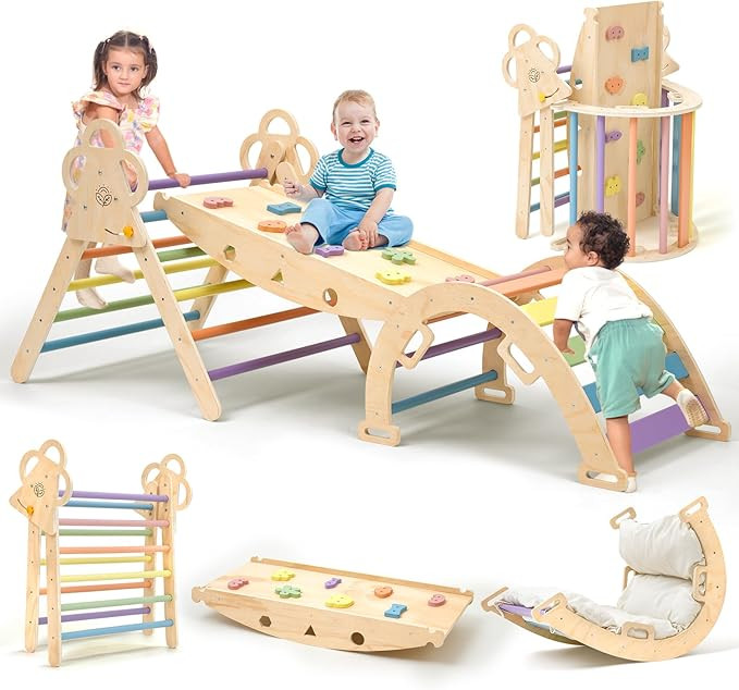 Baby Pikler Triangle Set with Cushion, 9-in-1 Foldable Wooden Climbing Toys for Toddlers, Indoor ... | Amazon (US)