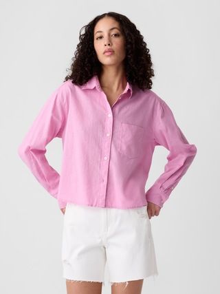 Cropped Linen-Blend Shirt | Gap Factory