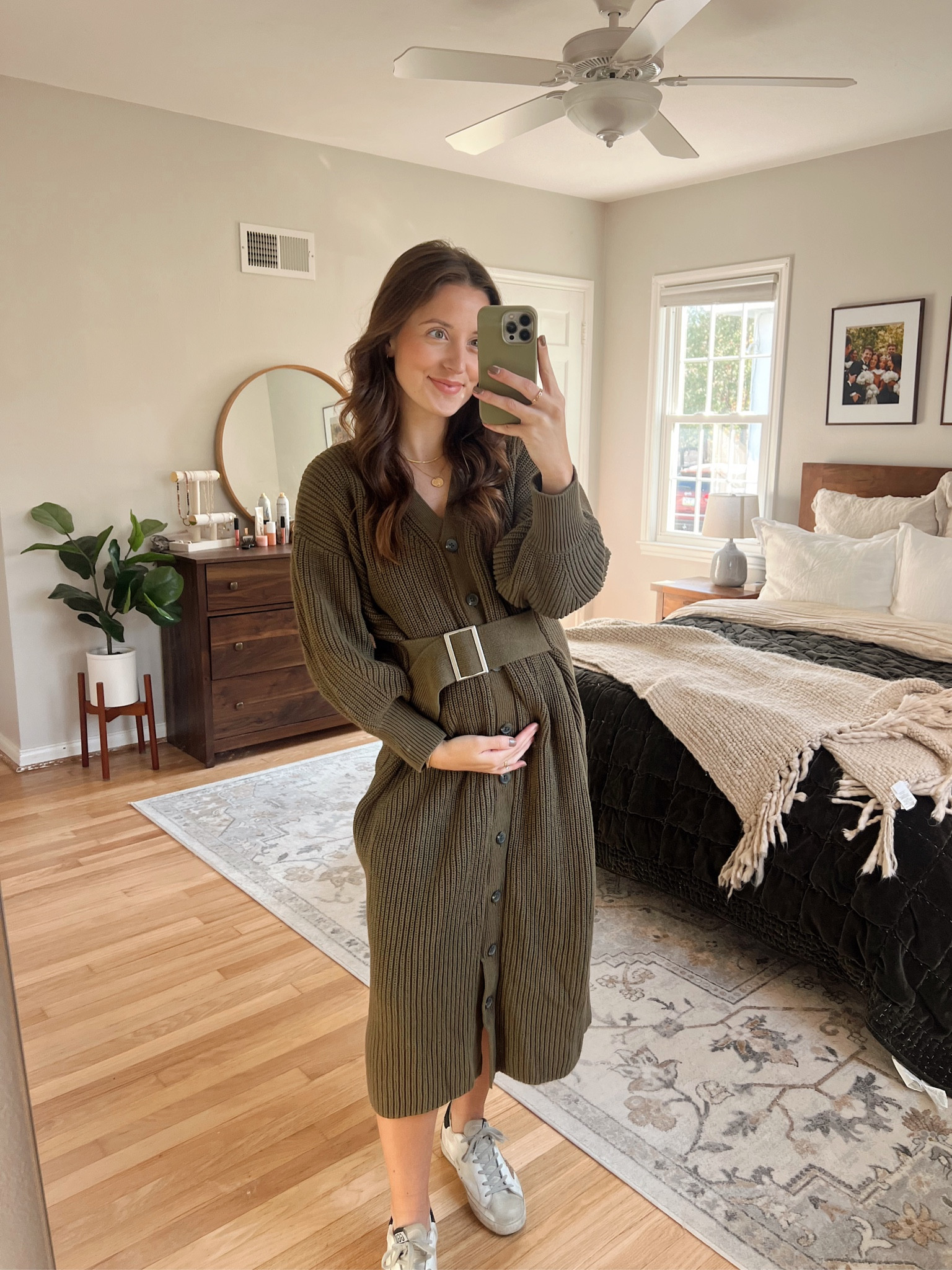 Bump friendly fall sweater dress! Wearing size S petite, but would have preferred my true size XS regular 