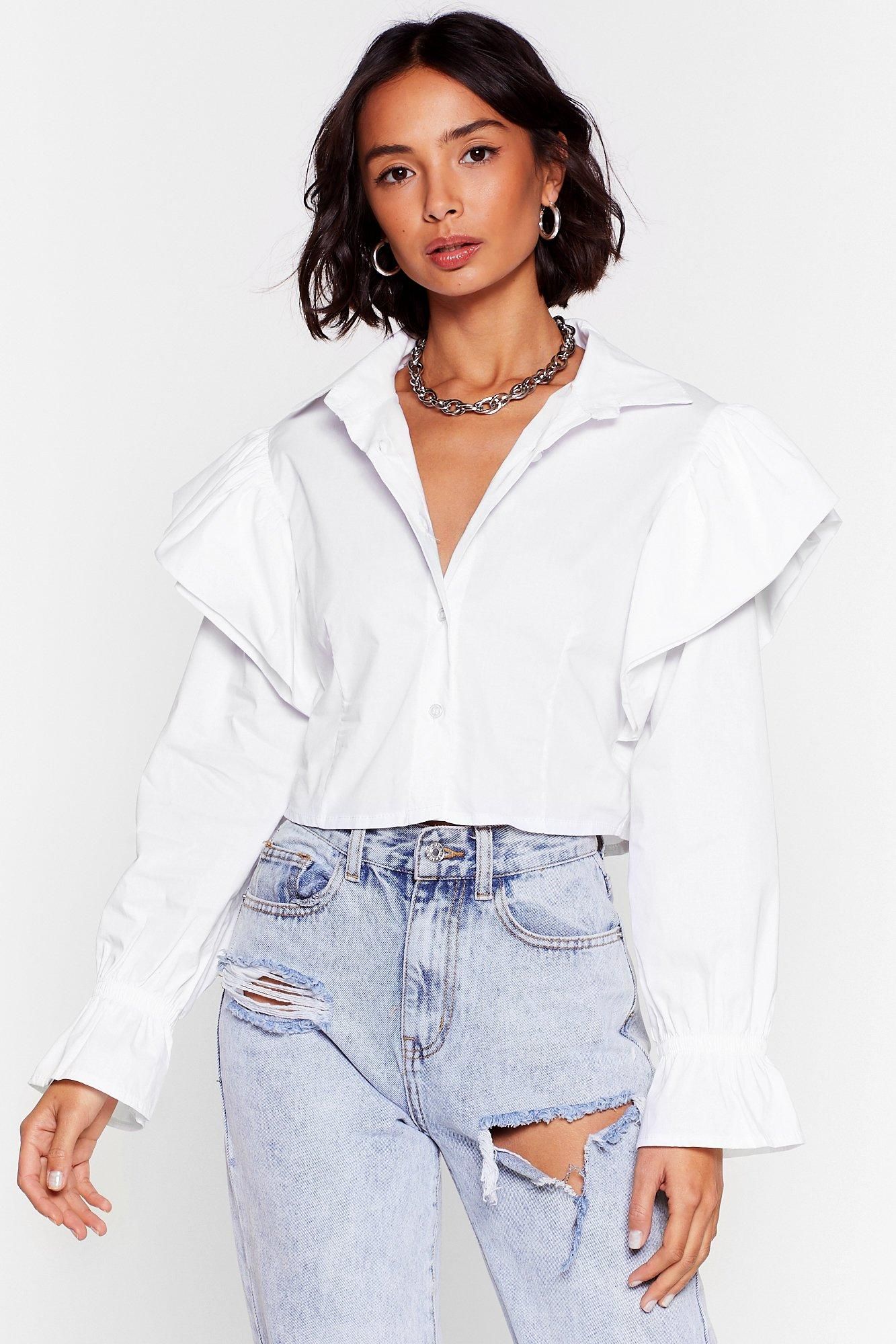 Womens Frill In Control Cropped Button-Down Shirt - White | NastyGal (US & CA)