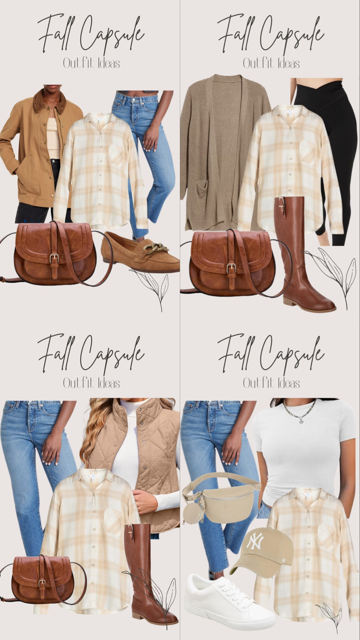 Fall capsule styling plaid! 
Plaid shirt Walmart XS 
Barn jacket XS 
Jeans tts 
Leggings small short
Vest small 
White shirt small 
Shoes tts 
Cardigan XS 

#LTKFindsUnder50 #LTKFindsUnder100 #LTKStyleTip