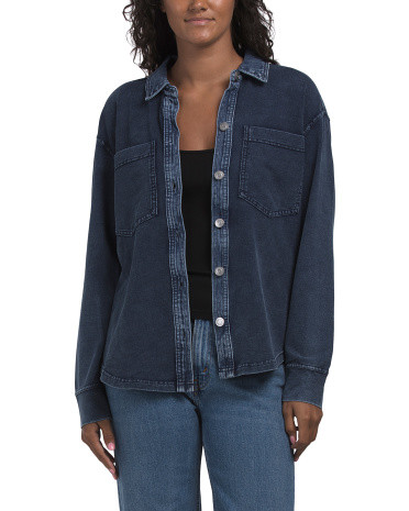 Denim French Terry Long Sleeve Shacket | TJ Maxx