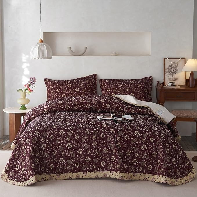 EAVD French Vintage Floral Quilt Set King Soft Cotton Chic Shabby Garden Floral Quilted Bedspread... | Amazon (US)