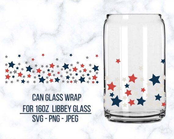 Star Pattern Glass Can svg / 4th July 16oz Libbey Can Wrap Cup / Digital Download | Etsy (US)