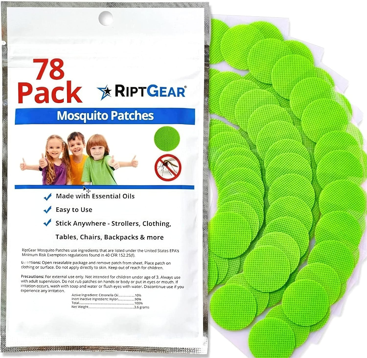 RiptGear Mosquito Patches - 78 Pack of Bug Stickers for Kids and Adults, Natural Mosquito Sticker... | Amazon (US)