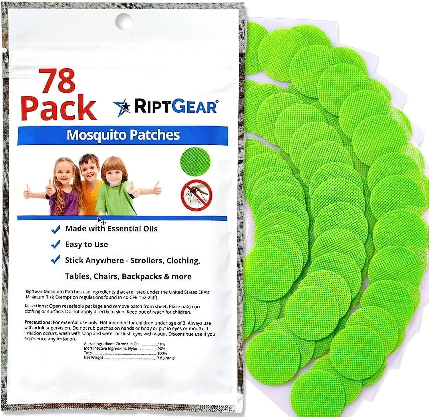 RiptGear Mosquito Patches - 78 Pack of Bug Stickers for Kids and Adults, Natural Mosquito Sticker... | Amazon (US)