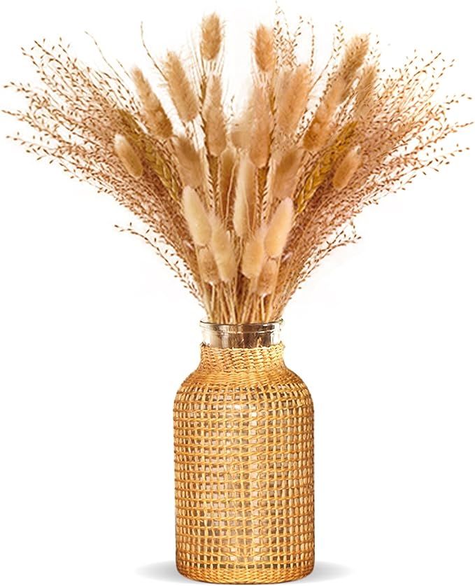 ZENS Farmhouse Glass Vase, Hand Woven Rustic Vase for Dried Pampas Flower Home Decor. Artistic Bo... | Amazon (US)