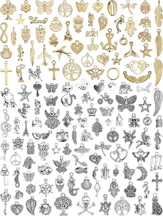 JIALEEY 150 PCS Wholesale Bulk Lots Jewelry Making Charms Mixed Antique Silver KC Gold Alloy Char... | Amazon (US)