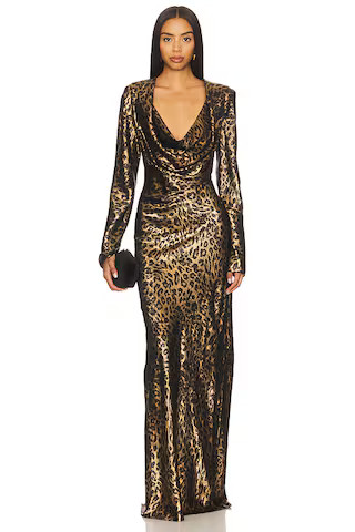 SANS FAFF Anna Cowl Evening Dress in Leopard Gold from Revolve.com | Revolve Clothing (Global)