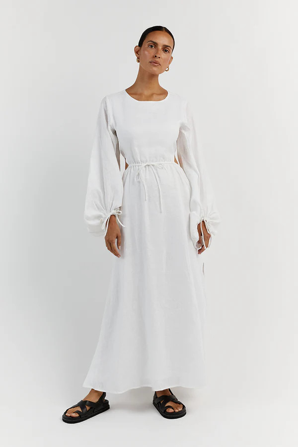 MOLLY WHITE LINEN MIDI DRESS | DISSH
