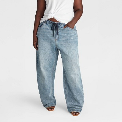 KBB by KAHLANA Women's Mid-Rise Barrel Leg 'The Lynnox Jean' - Blue Denim 18 | Target