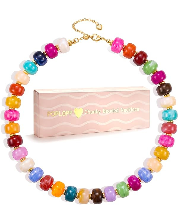 Chunky Beaded Necklaces for Women, Boho Large Bead Choker Necklace, Fashion Trendy Summer Beach C... | Amazon (US)