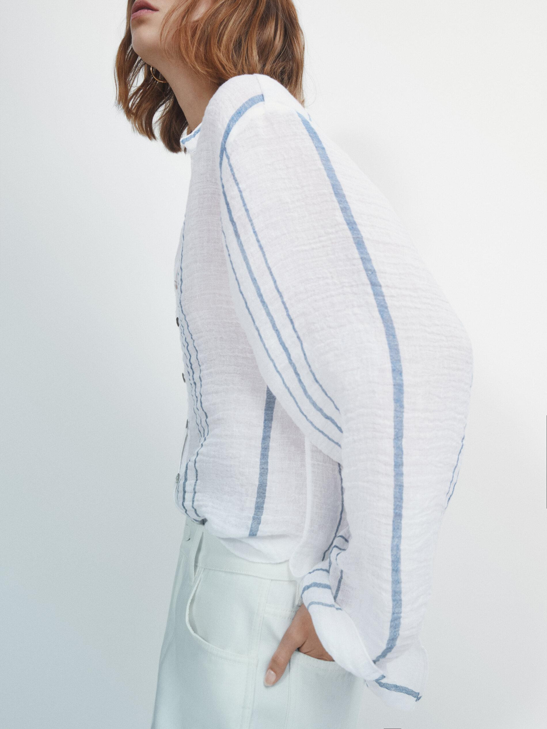 Waffle-knit linen blend striped shirt | Massimo Dutti US